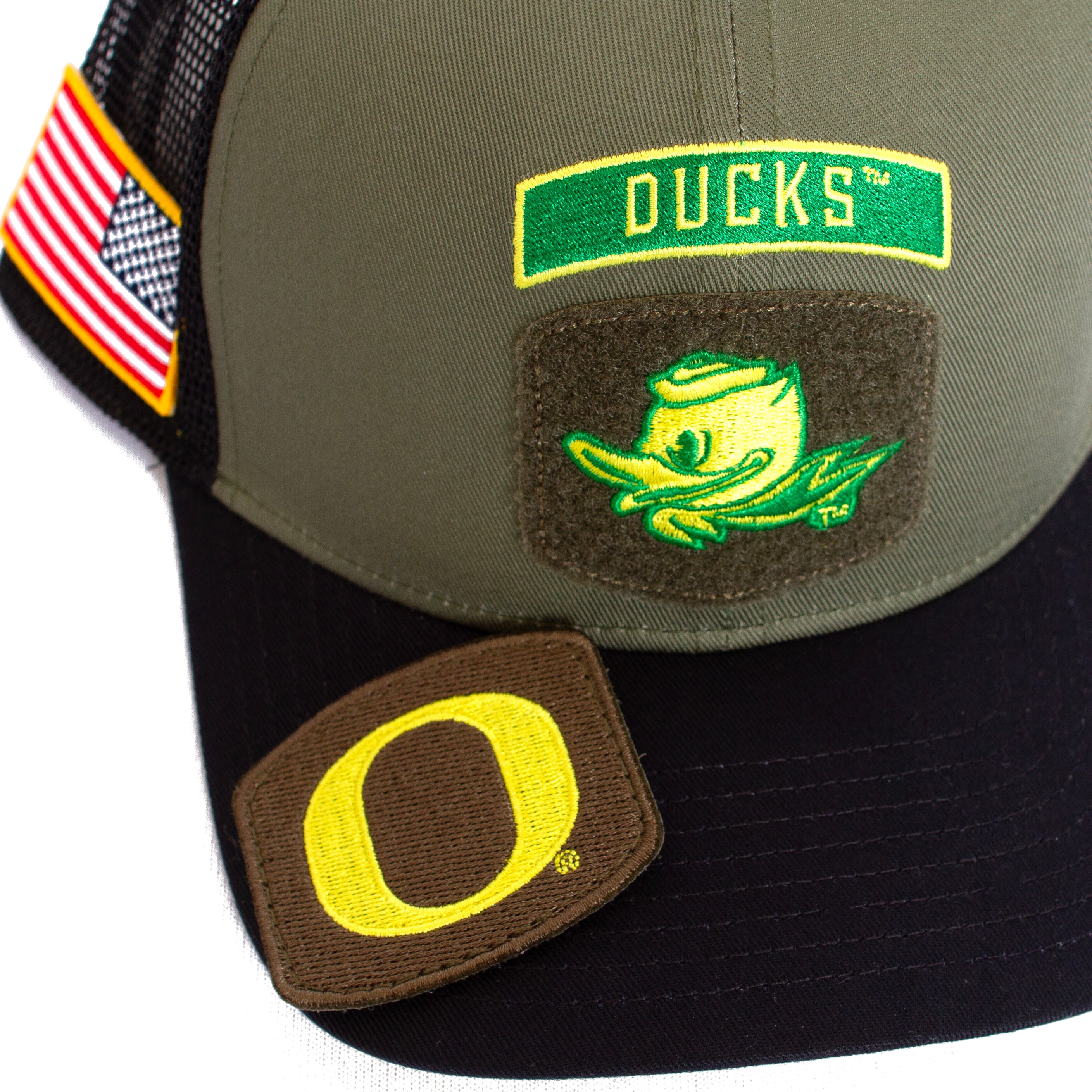 Classic Oregon O, Nike, Green, Trucker, Cotton Blend, Accessories, Unisex, Mesh, Structured, Military, Adjustable, Hat, 812084